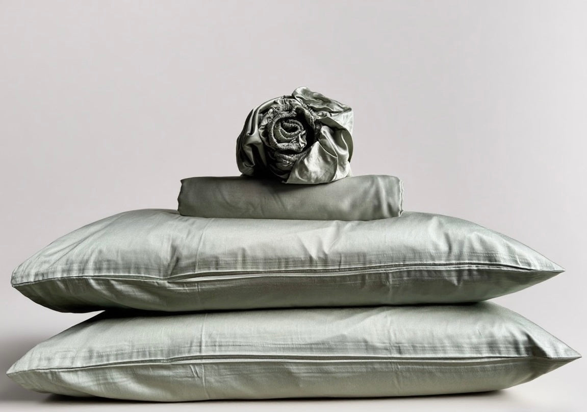 Microfiber Tencel Cotton Bedding Set - Sage - Duvet Cover + Fitted Sheet Set