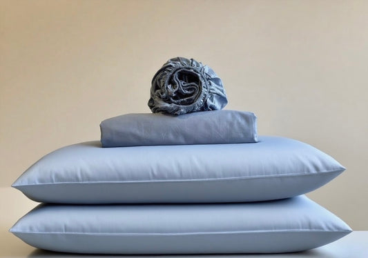 Cotton Bedding Sets - Sky Blue - Duvet Cover + Fitted Sheet Set