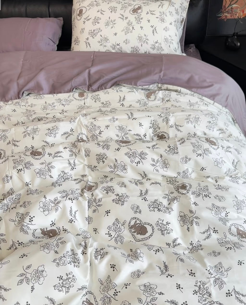 Cotton Bedding Set - Rabbit - Duvet Cover + Fitted Sheet Set
