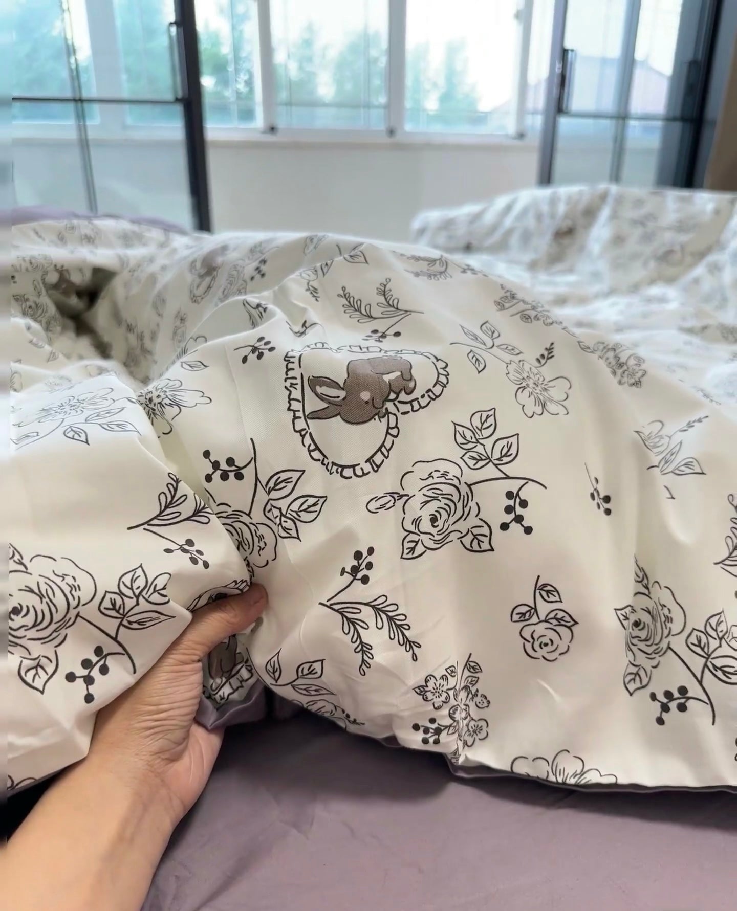 Cotton Bedding Set - Rabbit - Duvet Cover + Fitted Sheet Set