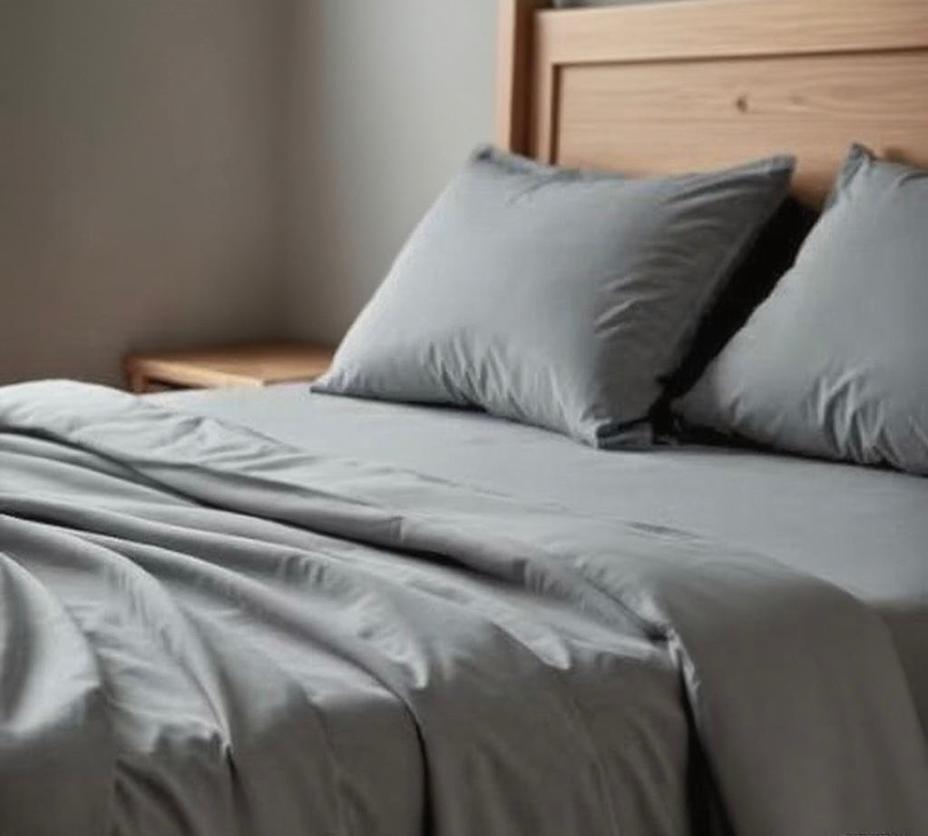 Cotton Bedding Sets - Natural Titanium - Duvet Cover + Fitted Sheet Set