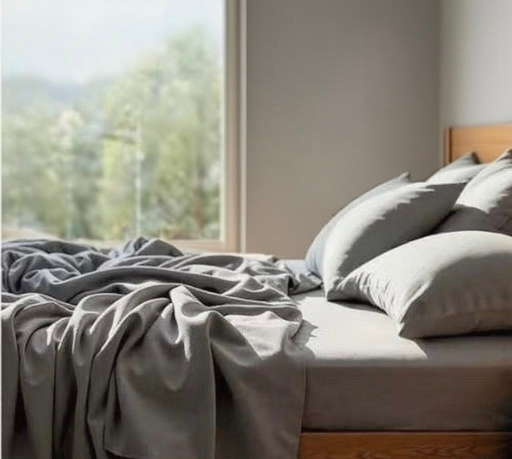 Cotton Bedding Sets - Natural Titanium - Duvet Cover + Fitted Sheet Set