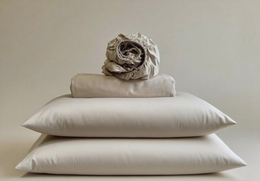 Cotton Bedding Sets - Beige - Duvet Cover + Fitted Sheet Set