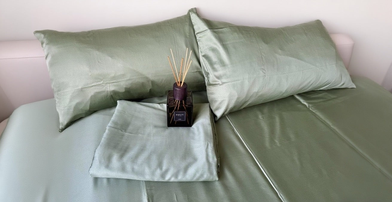 Microfiber Tencel Cotton Bedding Set - Sage - Duvet Cover + Fitted Sheet Set