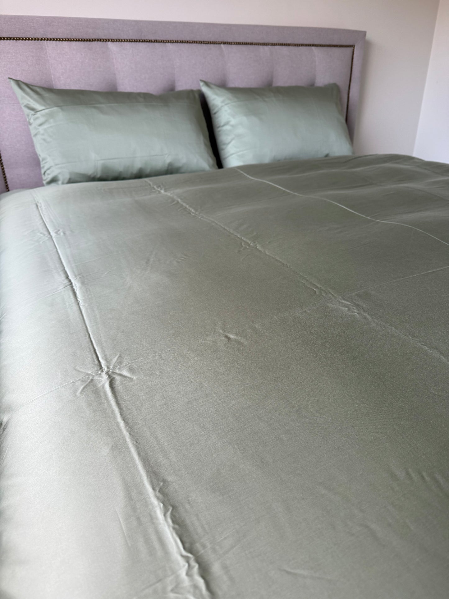 Microfiber Tencel Cotton Bedding Set - Sage - Duvet Cover + Fitted Sheet Set