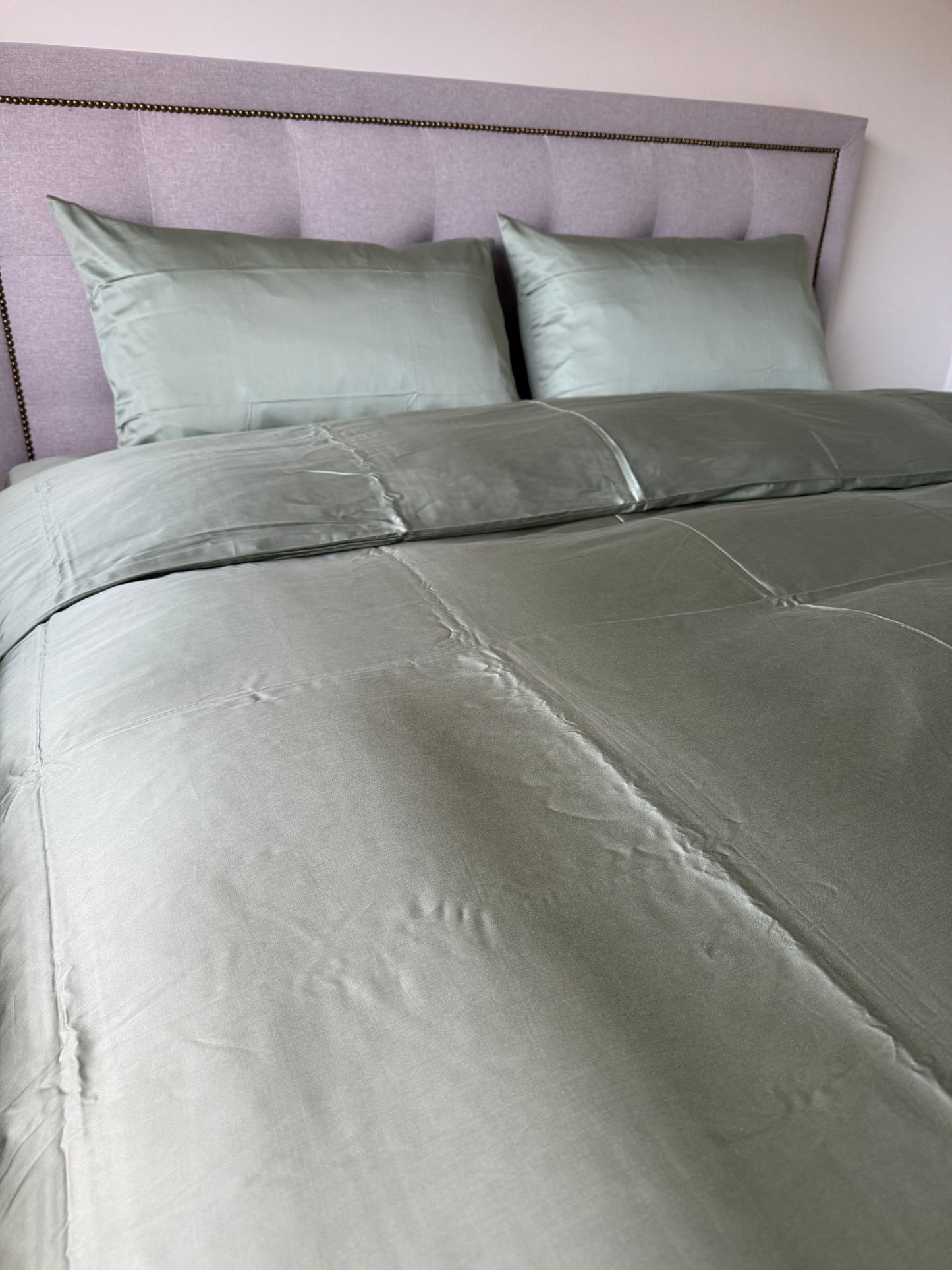 Microfiber Tencel Cotton Bedding Set - Sage - Duvet Cover + Fitted Sheet Set