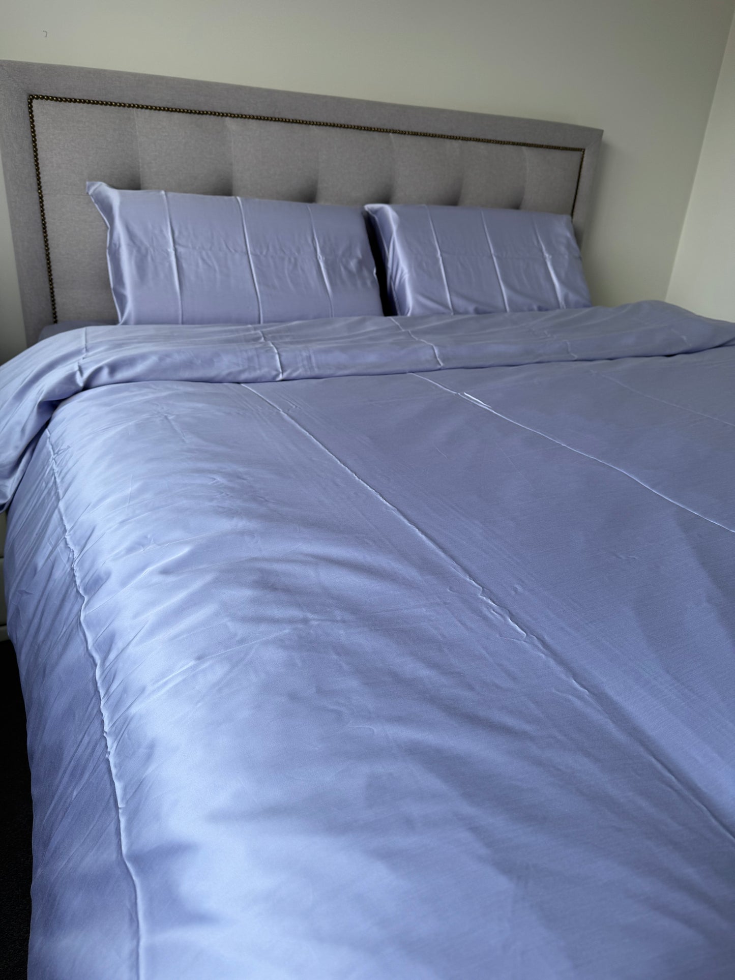 Microfiber Tencel Cotton Bedding Set - Sierra Blue Duvet Cover + Fitted Sheet Set