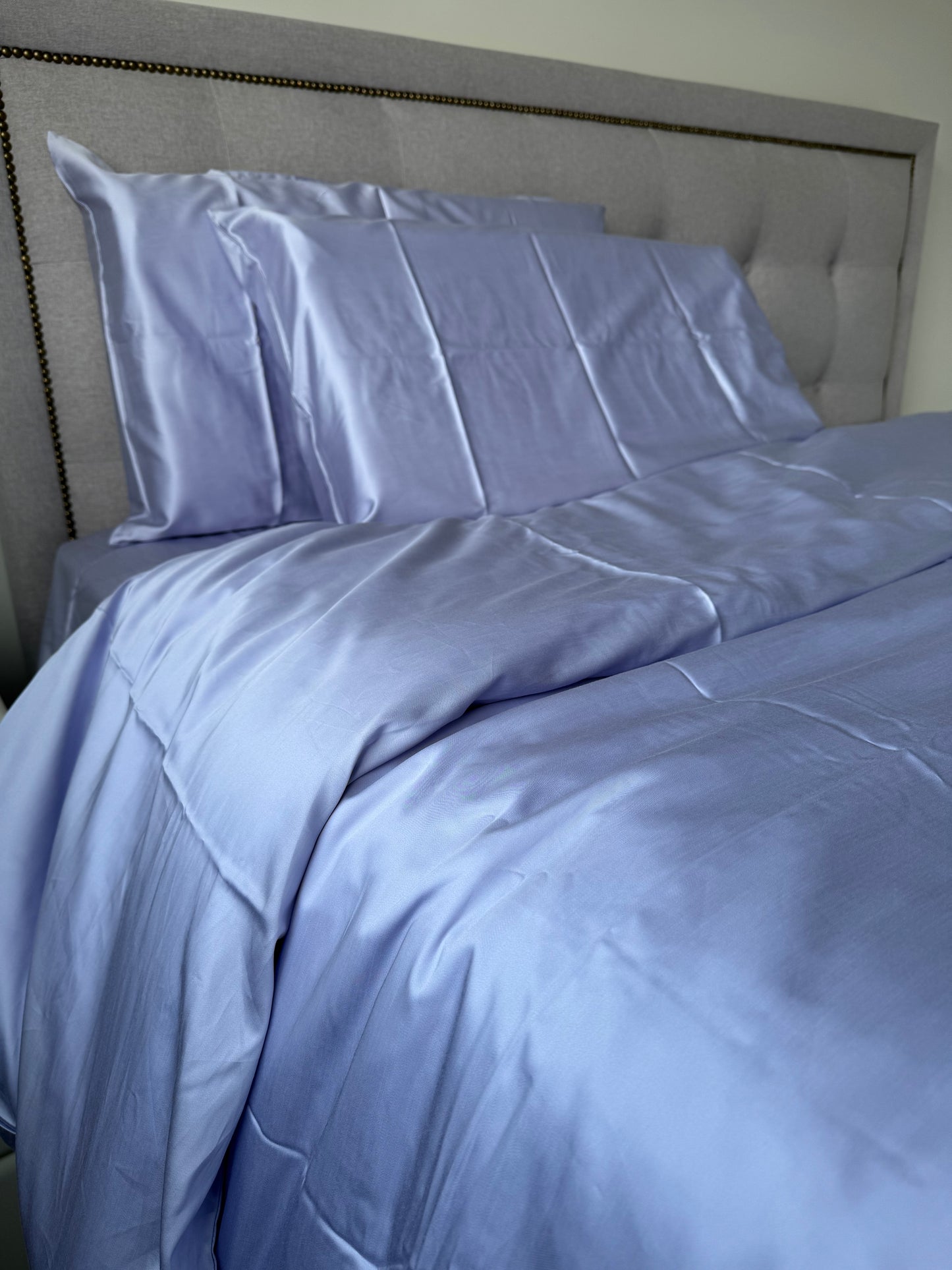 Microfiber Tencel Cotton Bedding Set - Sierra Blue Duvet Cover + Fitted Sheet Set